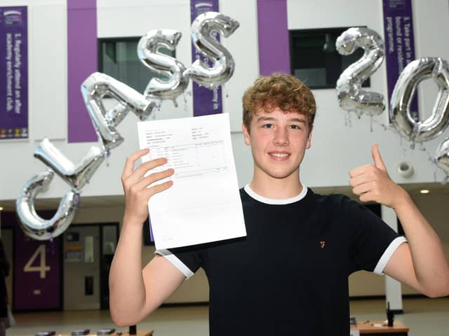 Manor Community Academy pupil James Smart celebrates his GCSE exam results.