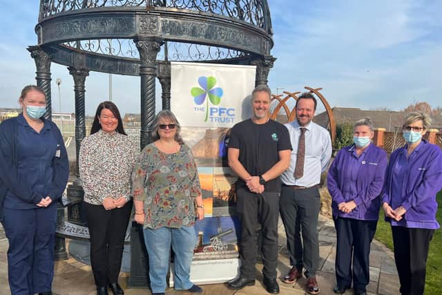 From left to right: Paula Tempest and Julie Hildreth - Alice House Hospice, Frances Connolly, founder and CEO of the PFC Trust, Joe Dunne, treasurer of the PFC Trust and Greg Hildreth, Paula McIver and Julie Gunn from Alice House Hospice.