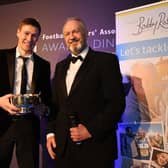 Hartlepool United's Antony Sweeney is presented with the John Fotheringham Award at the NEFWA Awards ceremony at Ramside Hall Hotel, Durham.