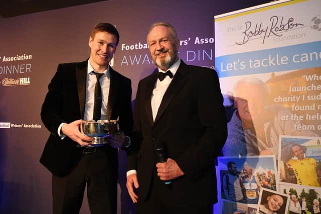 Hartlepool United's Antony Sweeney is presented with the John Fotheringham Award at the NEFWA Awards ceremony at Ramside Hall Hotel, Durham.