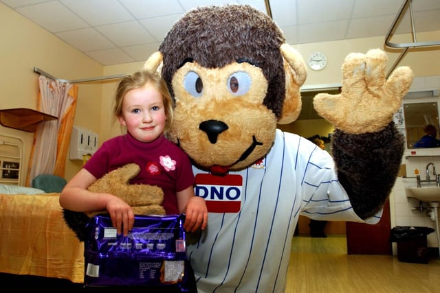 H'Angus the Monkey wishes the hospital's patients a very merry Christmas in 2004.
