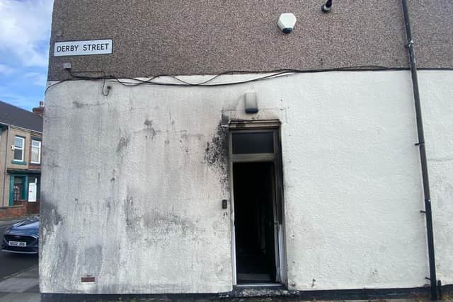 The front door of the ground floor flat destroyed in the fire. Picture: Frank Reid.