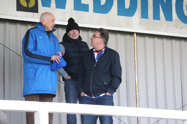 Pools supporters in conversation ahead of the League Two fixture with Leyton Orient. (Photo: Mark Fletcher | MI News)
