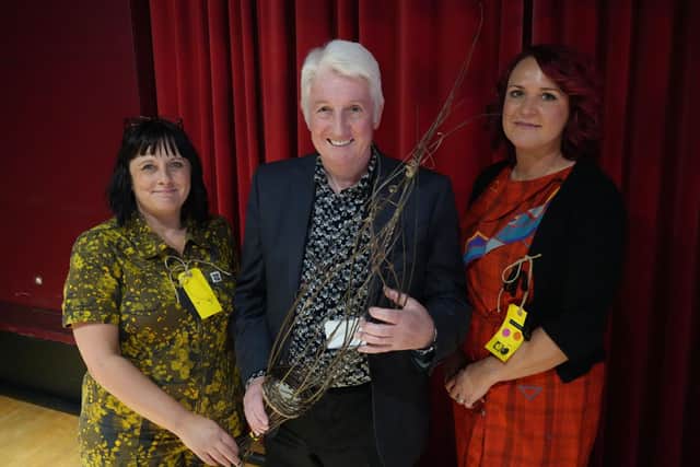 Pictured from left is BloomInArt co-director Emma Wheetman, Councillor Rob Darby and BloomInArt co-director Rachel Laycock.
