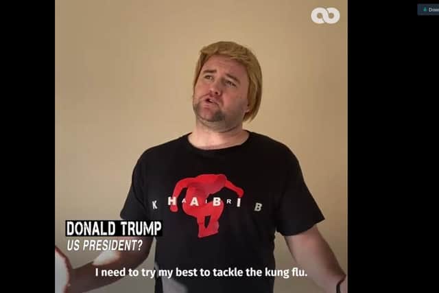 Danny as President Trump in the sketch on the Hook.