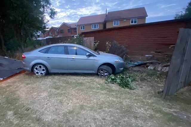 The Ford Mondeo after colliding with the back of a house in Whin Meadows, Hartlepool.