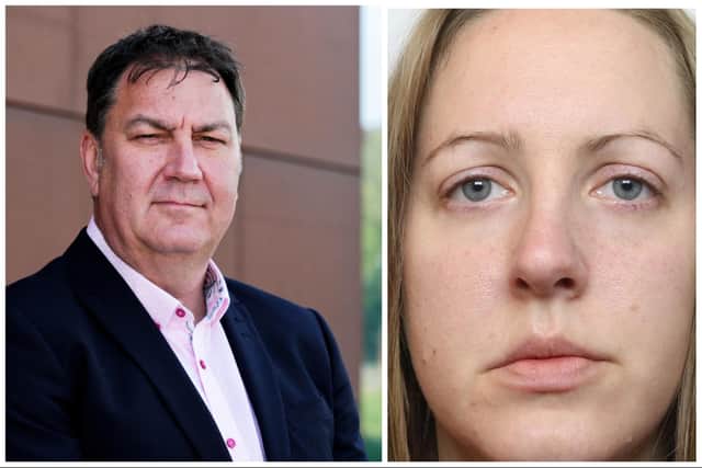 Cleveland Police and Crime Commissioner Steve Turner and Lucy Letby (right) who refused to attend her sentence for murdering seven babies.