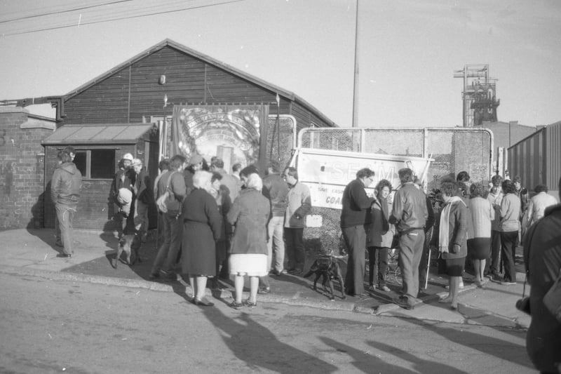 Miners and their families mingle ahead of the return to work at the end of the strike in March 1985.