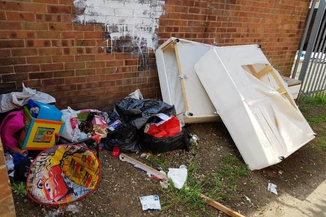 The fly-tipped waste in Lime Crescent, Hartlepool.
