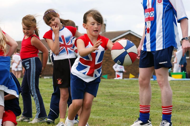 A red, white and blue theme was held at the Carley Hill Primary School sports day in 2003 but can you spot someone you know?