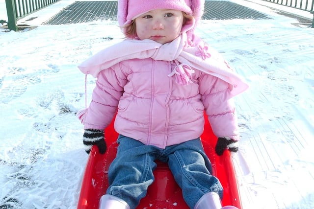 This little girl decided to go sledging in Peterlee in January 2007.