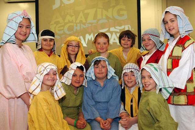 Pupils and drama group members Ellie Crossman, Becka Kitson, Sian Trotter, Mollie Cooper, Emma Watson, Nathan Liddell-Archer, Louie Brown, Katie Willis, Rhianne Pinder, Morgan Currell and Jamie Leigh Daniel play the brothers in their production of Joseph and the amazing technicolor dreamcoat in 2013.