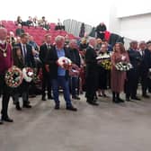 Guests prepare to lay wreaths at Workers Memorial Day at Hartlepool College of Further Education.