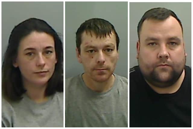 From left: Sarah Hadfield, Anthony Hadfield and Steven Corbett. (Pictures: Cleveland Police)