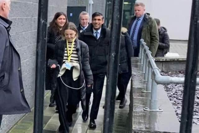 Prime Minister Rishi Sunak smiles as he begins his tour of Hartlepool's Northern School of Art and Northern TV and Film Studios.