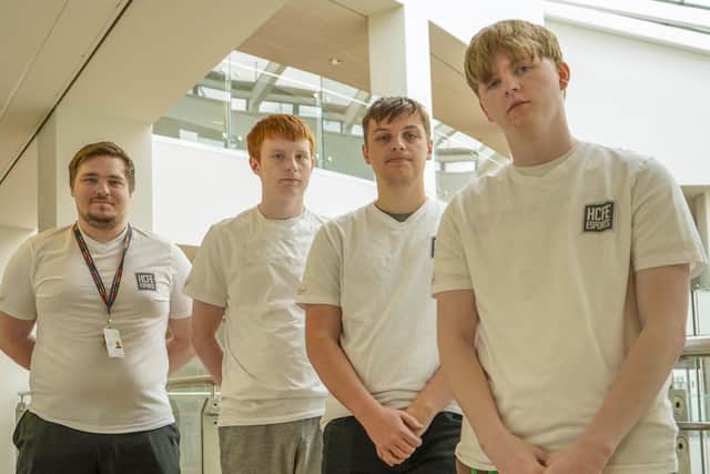 Hartlepool College esports lecturer Paul Donnelly, left, with, from left, Alex Bunney, Joshua Gravett and William Callaghan.