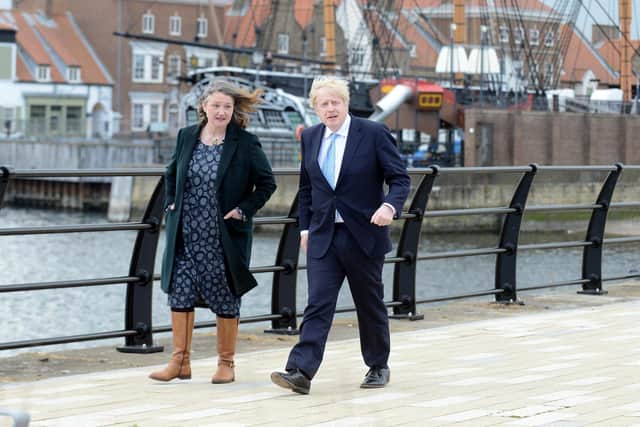 Jill Mortimer and the then Prime Minister Boris Johnson in Hartlepool after her victory at the 2021 Hartlepool Parliamentary by-election.