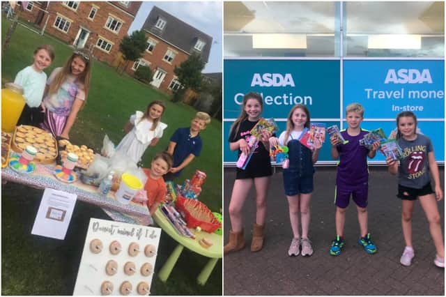 The friends on their stall that raised money for the local children's ward and buying the presents at Asda in Hartlepool.
The first picture shows (left to right): Maisie Lee, Abigail Watson, Dolly Taylor, Alex Watson and Seb Taylor.