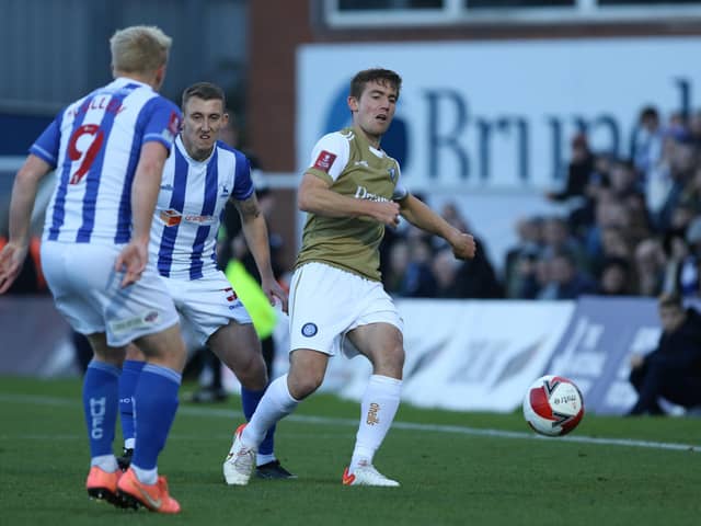 David Wheeler of Wycombe Wanderers in action during the FA Cup match between Hartlepool United and Wycombe Wanderers at Victoria Park, Hartlepool on Saturday 6th November 2021. (Credit: Will Matthews | MI News)