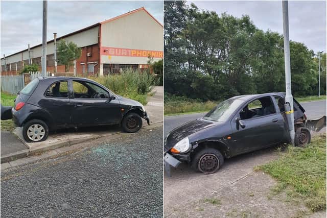 The Ford Ka was found in this condition after crashing into the lamppost on Skerne Road.