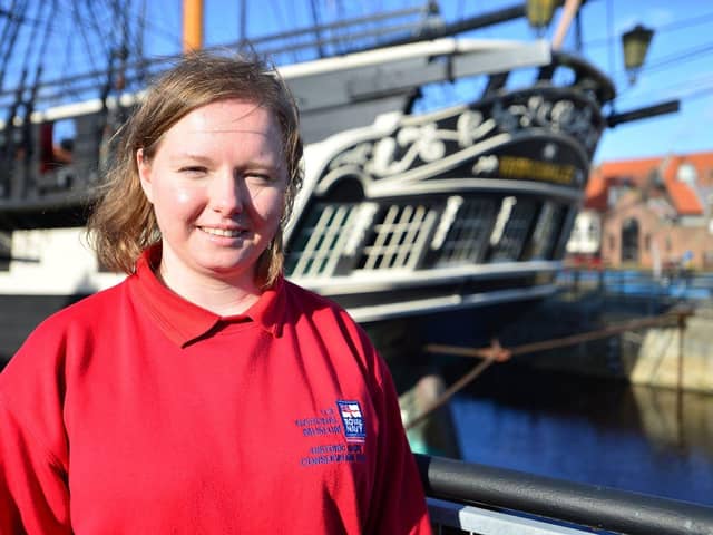 Conservation Technician Emma Callaghan in front of HMS Trincomalee in Hartlepool. Picture by FRANK REID