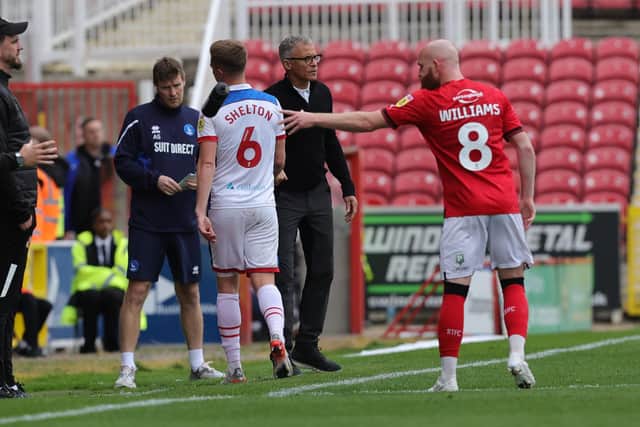 Mark Shelton was forced off with injury during Hartlepool United's defeat at Swindon Town. (Credit: Dave Peters | Prime Media | MI News)