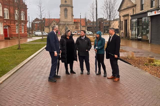 Jill Mortimer, Jacob Young and council staff In Church Square, Hartlepool during the ministerial visit. Picture via Jill Mortimer.