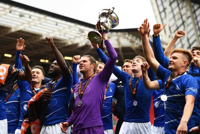 The majority of Hartlepool United's promotion winning squad of 2021 has moved on. (Photo by Harry Trump/Getty Images)