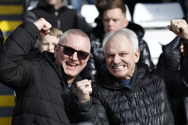 These two Hartlepool fans were feeling confident. Photo: Mark Fletcher.