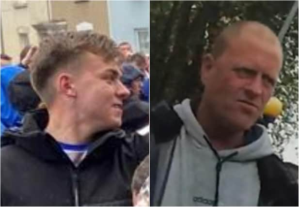 Police are looking to identify two men,  who they have labelled FB1, left, and FB2, right, in connection with the incidents./Photo: Avon and Somerset Police