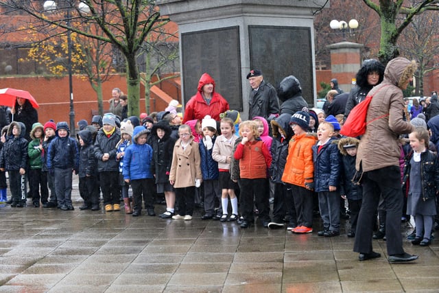 Pupils and staff from Brougham Primary School at the Remembrance Day service at Victory Square 7 years ago.