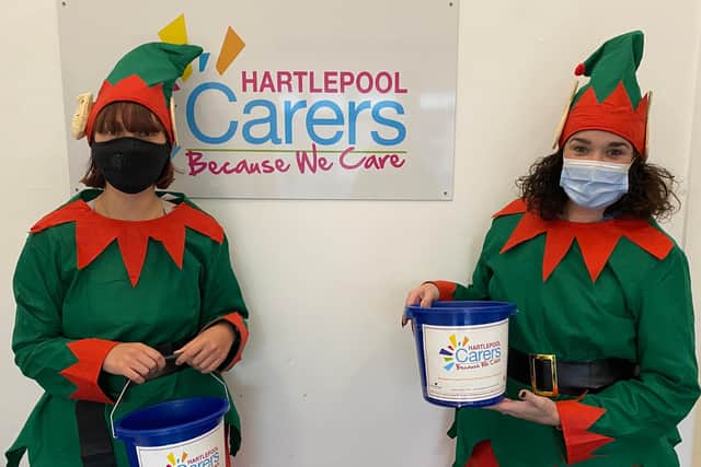 Sarah Rowntree, Hartlepool Community Development Lead and Tracey Bestford, Hartlepool Parent Carer Link Worker pictured promoting the festive fun run.