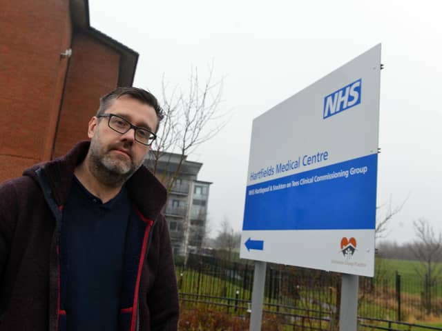 Local resident Glen Hughes outside Hartfields Medical Centre which is threatened with closure.