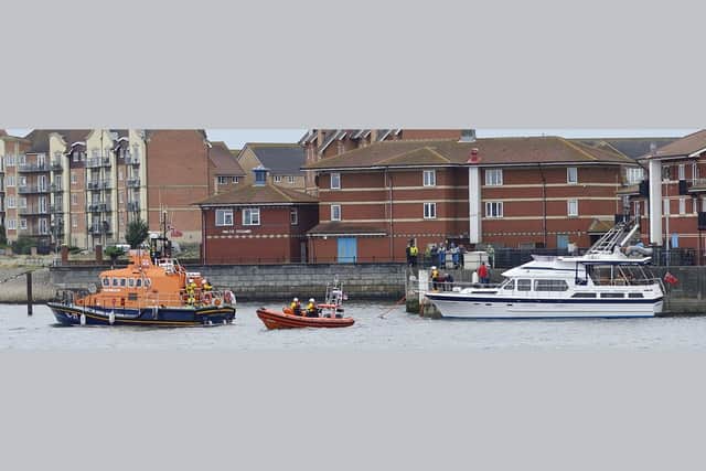Hartlepool RNLI lifeboats pictured with the cruiser at the entrance to the Hartlepool Marina. Picture: Tom Collins/Hartlepool RNLI