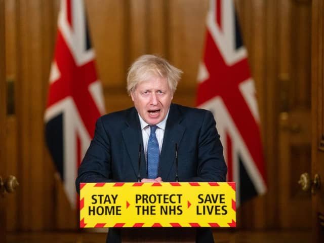 Prime Minister Boris Johnson speaks during a media briefing on coronavirus (Photo by Dominic Lipinski - WPA Pool/Getty Images)