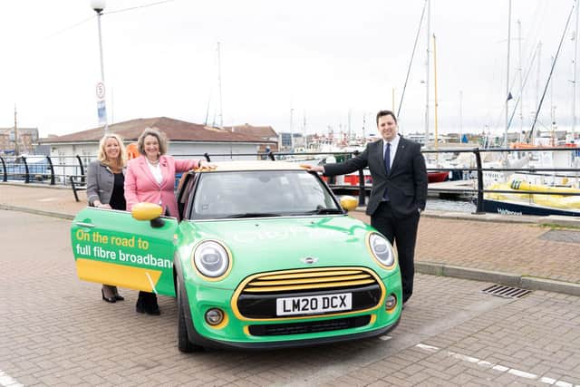 Left to right: Steph Carter-Smith, Hartlepool MP Jill Mortimer and Tees Valley Mayor Ben Houchen in Hartlepool.