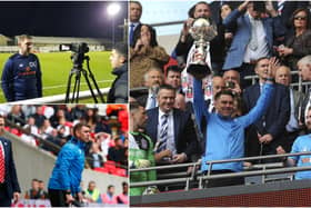 Dave Challinor is the last manager to lift the FA Trophy after beating Leyton Orient with AFC Fylde in 2019 (photo: Getty images)