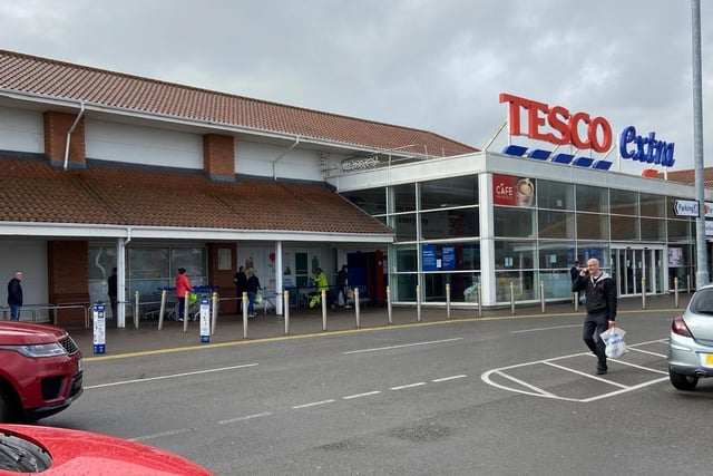 The queue outside Tesco on Saturday, March 28, 2020.
