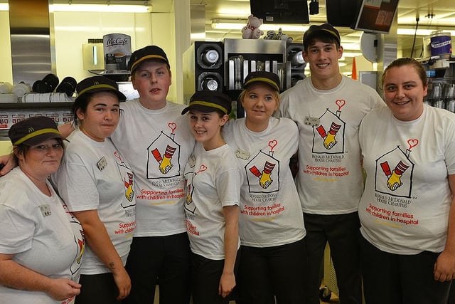 Staff from Burn Road Mcdonalds taking part in the Mcdonalds Halloween charity event in aid of Ronald Mcdonalds House Charities in 2015.