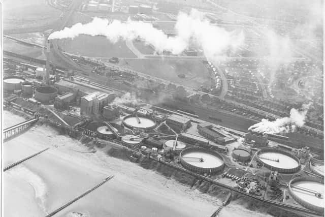 An archive picture of the Steetley plant with the pier just visible on the left.