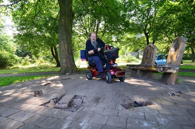 Rod Jones at the place where a cemetery bench was vandalised in North Cemetery, Hartlepool.  Picture by FRANK REID.