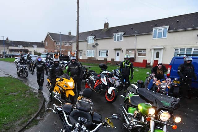 Bike riders gather at the home of Noah Griffiths. Picture by Frank Reid.