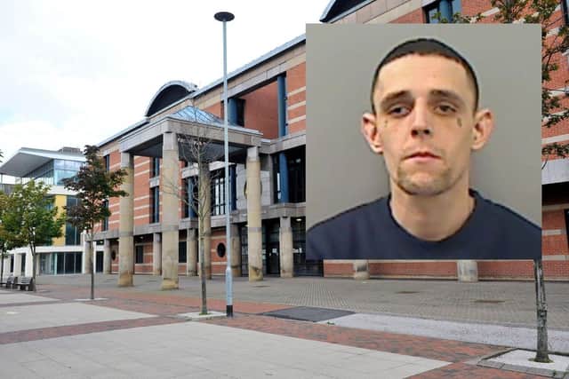 Dean Russell (inset) was jailed for three years at Teesside Crown Court.