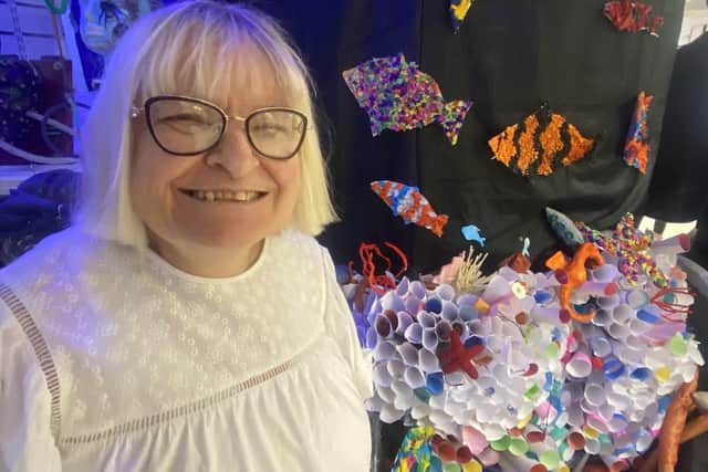 Artist Janet Hodgson next to part of the Tall Ships inspired display in the Artrium Gallery in Hartlepool. Picture by FRANK REID