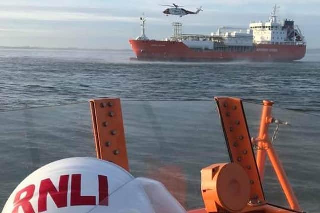 The RNLI volunteer crew were alongside the tanker around 20 minutes after having been paged by the Humber Coastguard