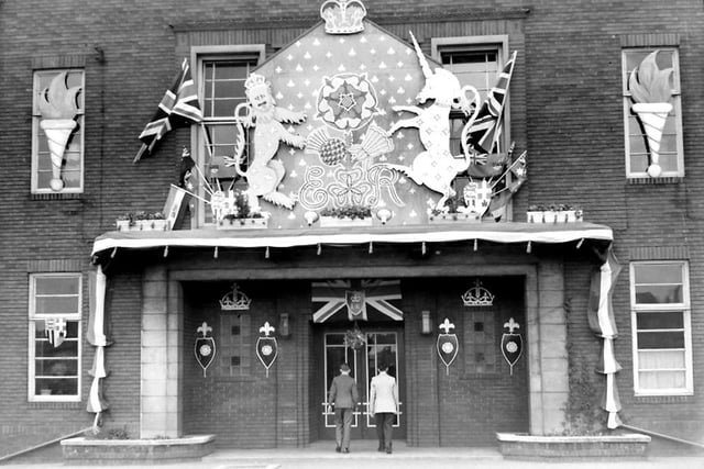 The main entrance to the school decorated for the Coronation. Photo: Hartlepool Museum Service