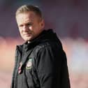 Dean Keates, manager of Wrexham looks on prior to the FA Cup First Round match between Wrexham and Rochdale at Racecourse Ground on November 10, 2019 in Wrexham, Wales. (Photo by Lewis Storey/Getty Images)