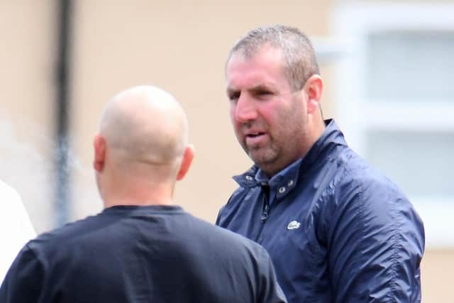 Jonathon Horsely, facing the camera, photographed outside Teesside Magistrates' Court.