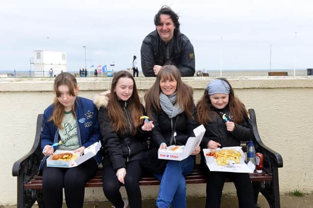 Out and about on Good Friday at Seaton Carew. Chris and Hannah Barlow with children from left Honour, 14, Imogen, 13 and Yasmin, 10.