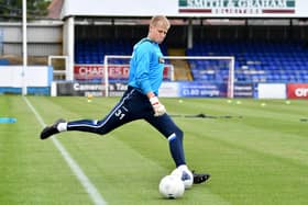 Brad Young warming up at Hartlepool United (photo: Frank Reid).